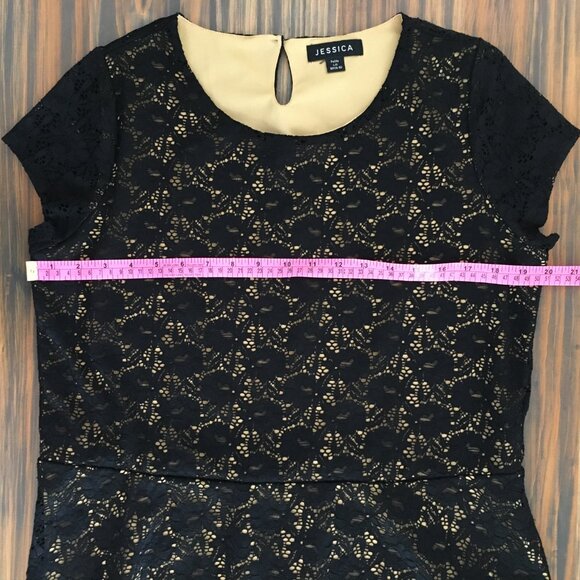 [Jessica] Black Lace Overlay Peplum Blouse | LP / 16P | Good - Picture 5 of 11